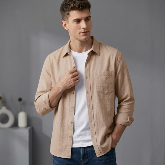 Men's Business Casual Cotton Linen Long Sleeve Spring Summer Shirt