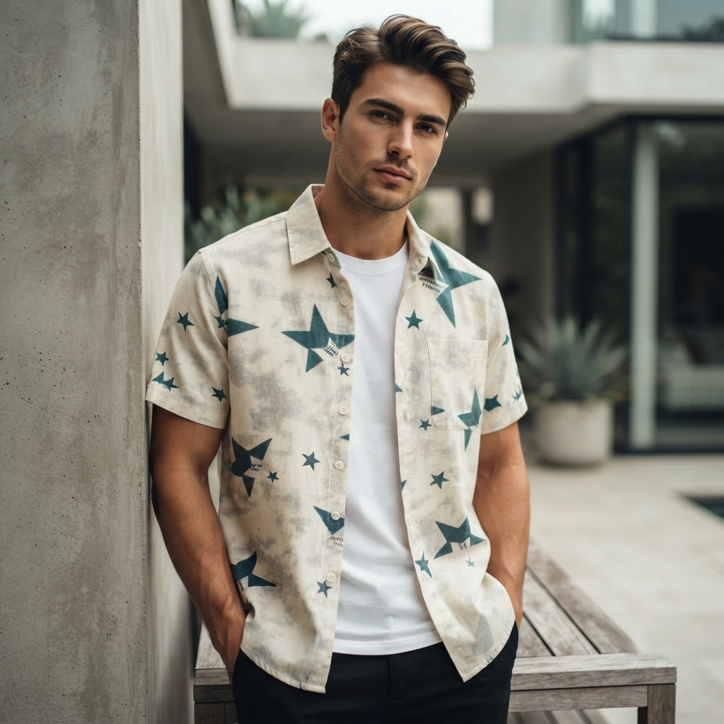Men Summer Japanese Tie-Dye Short-Sleeve Shirt Artistic Loose Fit Casual
