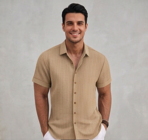 Men's Casual Cotton Linen Short Sleeve Shirt - Loose & Breathable Jacquard Casual Top
