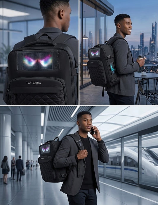 Cross-Border Smart LED Backpack | Programmable App Control | Mecha Windmill Design Motorcycle Riding Bag | Laptop Travel Pack for Business & Leisure