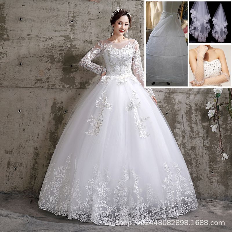 Suzhou wedding dress bride sleeve wedding dress thin and thin, plus size simple tiger hill Korean style African foreign trade real shot