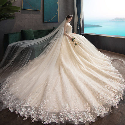 Wedding dress 2026 new bridal bandeau elegant trailing tail slimming simple and generous wedding when going out with a silk forest light wedding dress