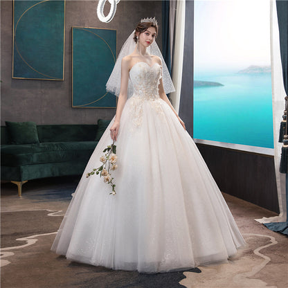 Wedding dress 2026 new bridal bandeau elegant trailing tail slimming simple and generous wedding when going out with a silk forest light wedding dress