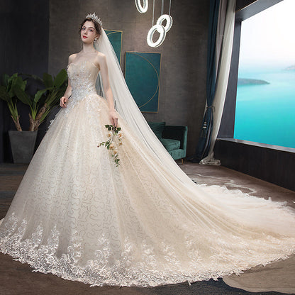 Wedding dress 2026 new bridal bandeau elegant trailing tail slimming simple and generous wedding when going out with a silk forest light wedding dress