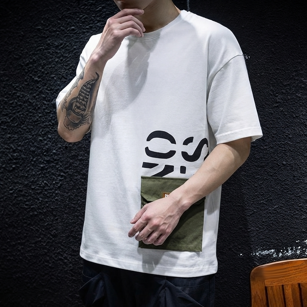 Oversized Heavyweight Cotton Men's Utility Pocket T-Shirt