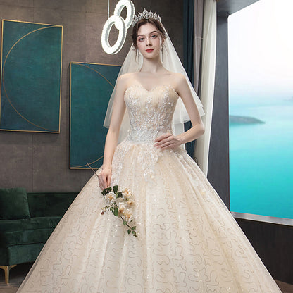 Wedding dress 2026 new bridal bandeau elegant trailing tail slimming simple and generous wedding when going out with a silk forest light wedding dress