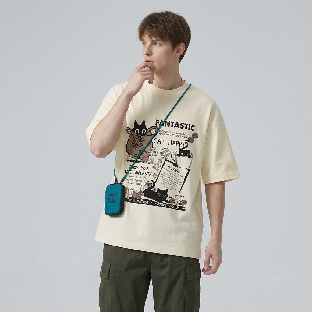 Gen Z American Streetwear Oversized Cat Graphic T-Shirt
