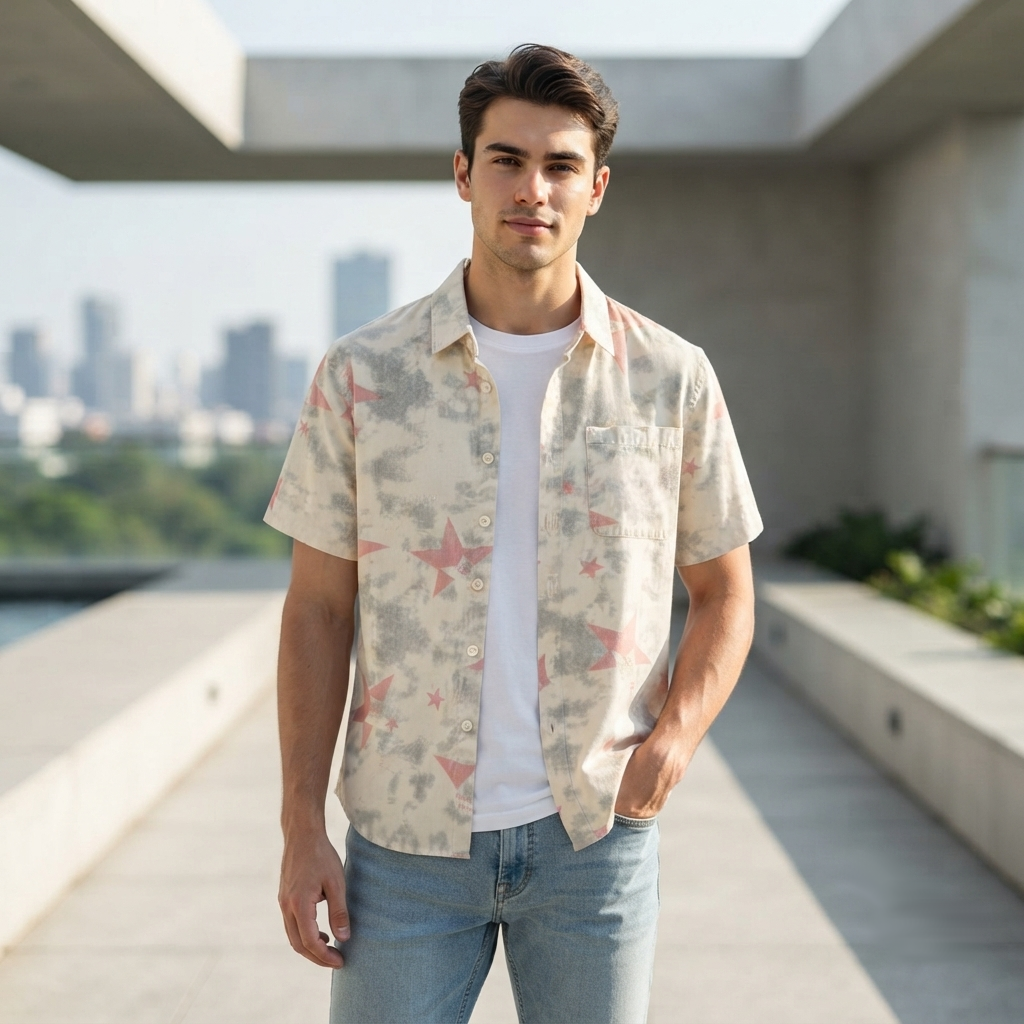 Men Summer Japanese Tie-Dye Short-Sleeve Shirt  Artistic Loose Fit Casual