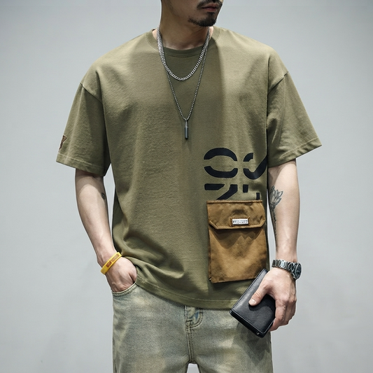 Oversized Heavyweight Cotton Men's Utility Pocket T-Shirt