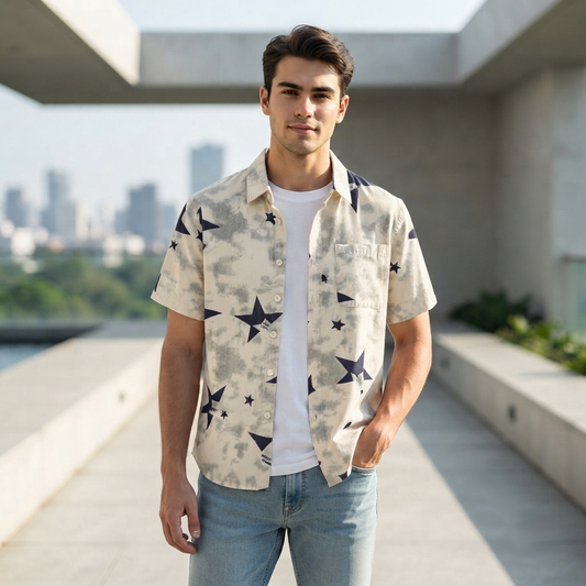 Men Summer Japanese Tie-Dye Short-Sleeve Shirt  Artistic Loose Fit Casual