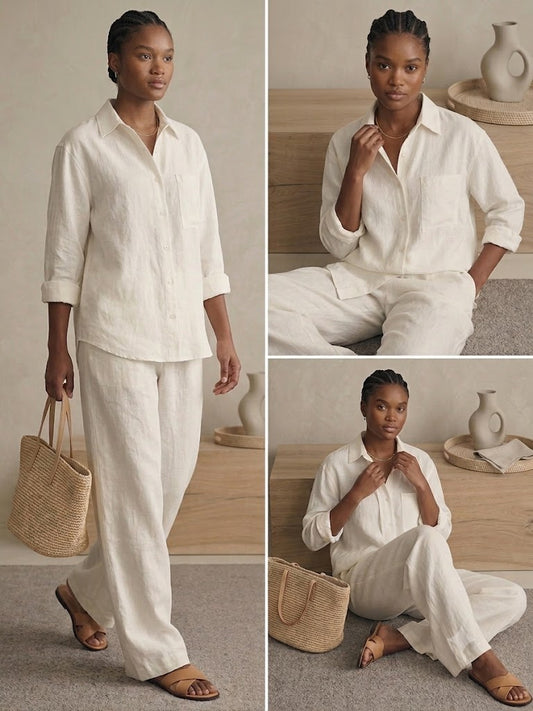 The Classic Linen Co-Ord Set: Relaxed Button-Down Shirt & Wide-Leg Trousers