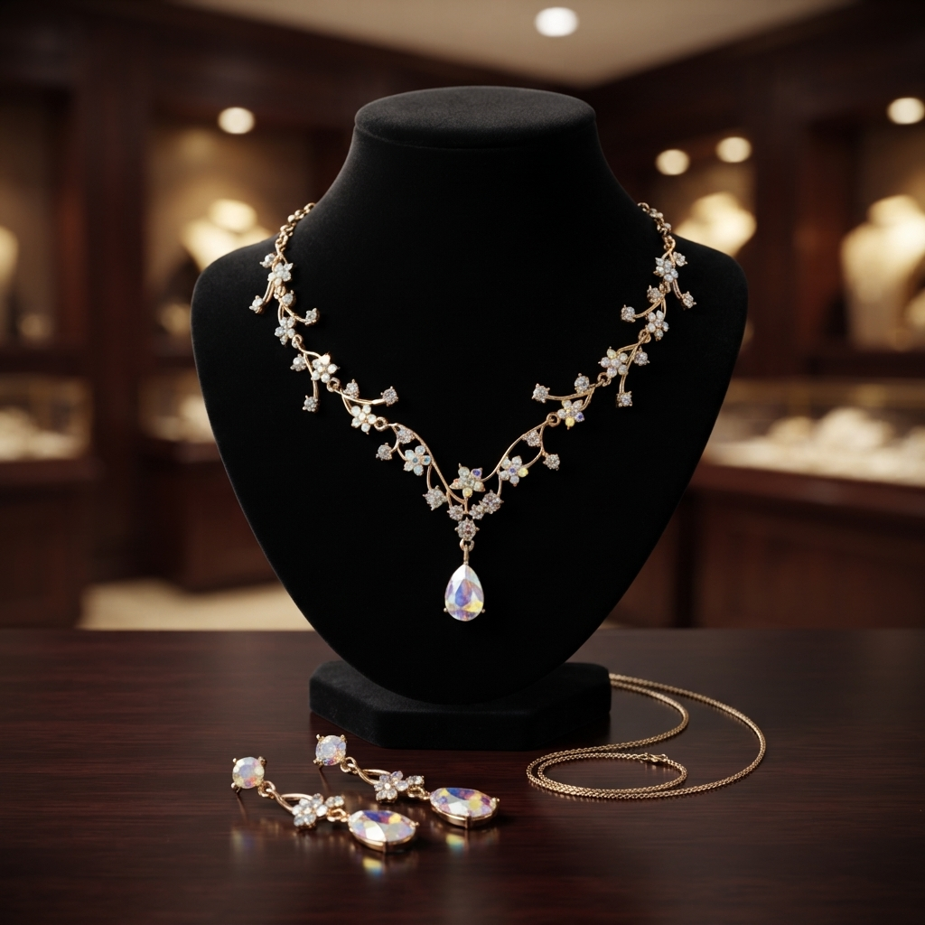 Luxury Fashion Floral Synthetic Crystal Drop Necklace & Earrings Set - Multi-Color Options