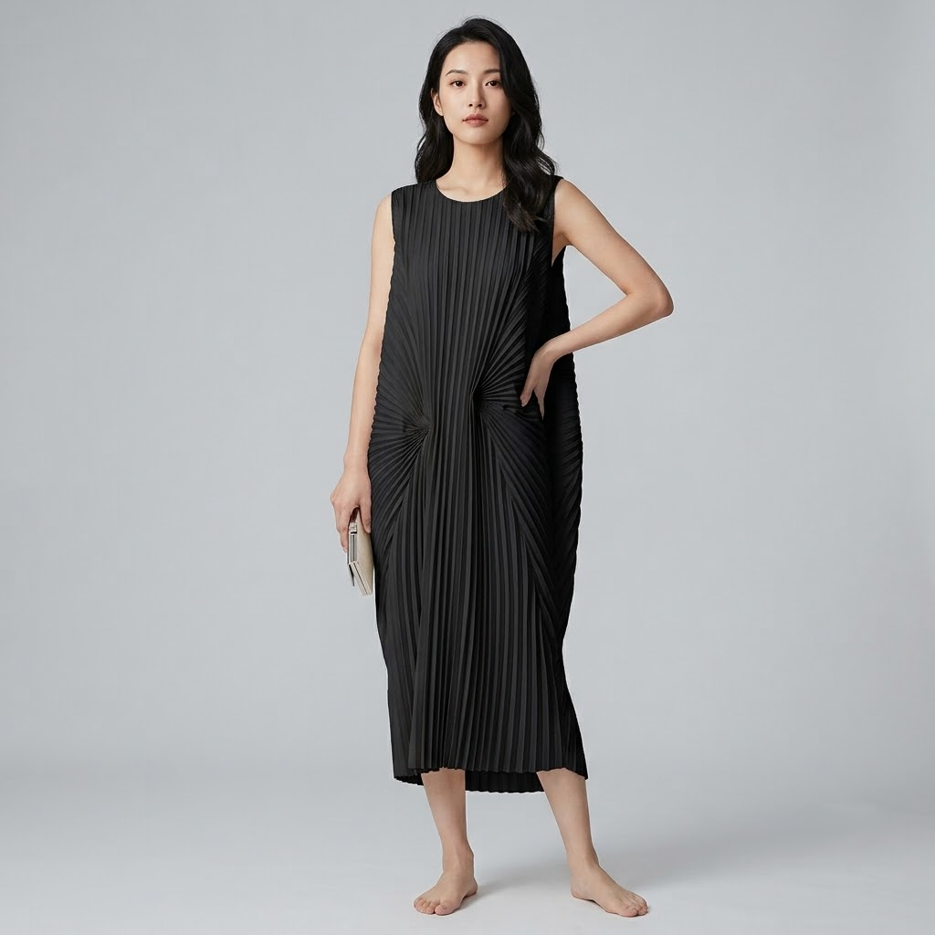 Elegant Pleated Sleeveless Midi Dress