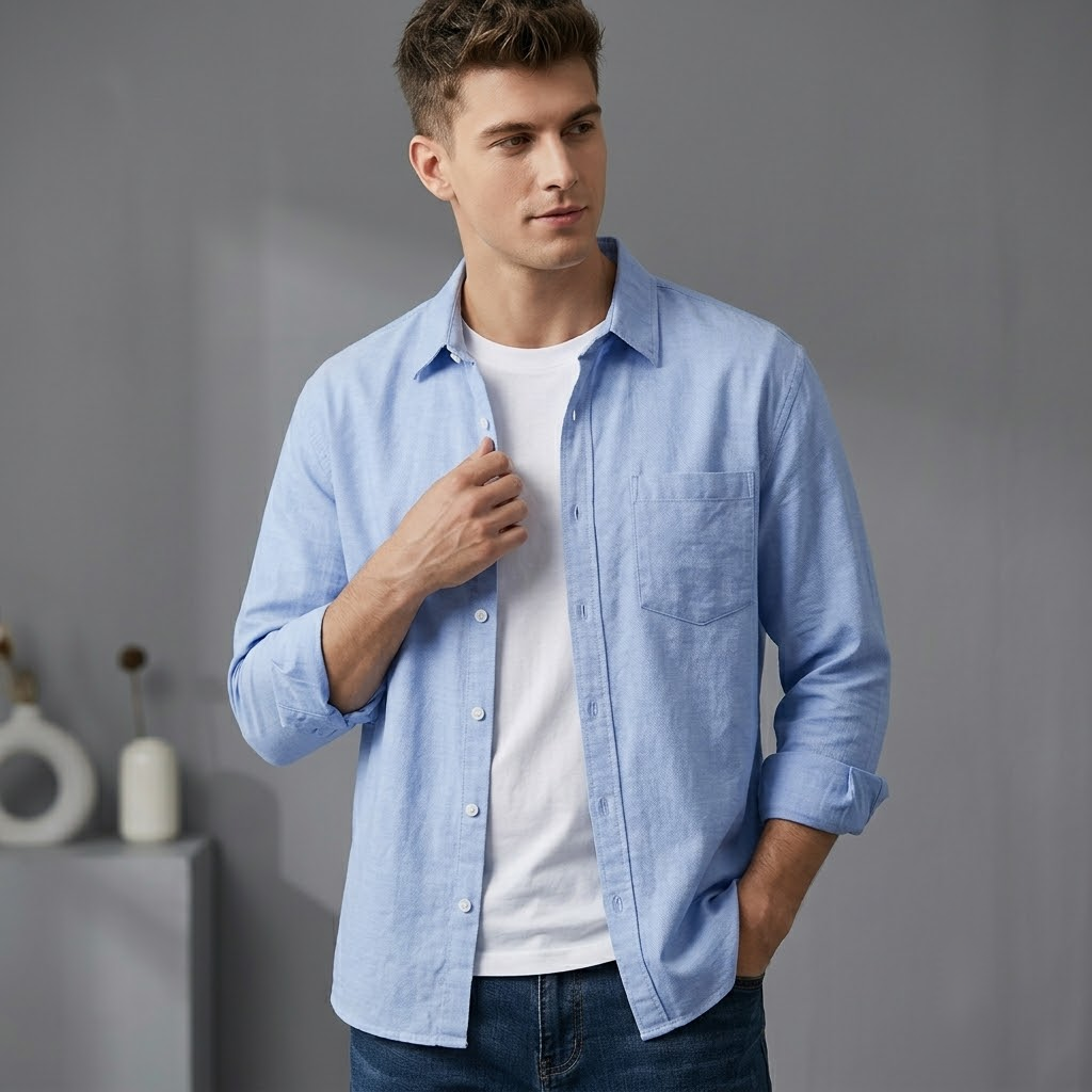 Men's Business Casual Cotton Linen Long Sleeve Spring Summer Shirt