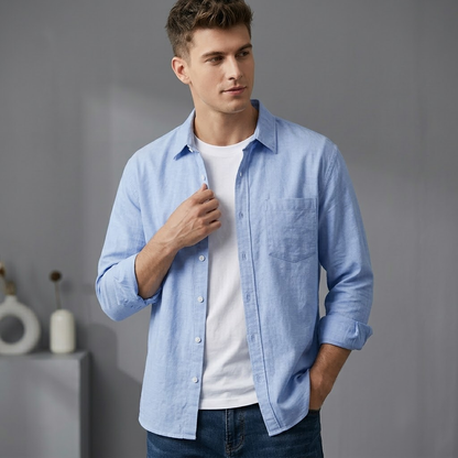 Men's Business Casual Cotton Linen Long Sleeve Spring Summer Shirt