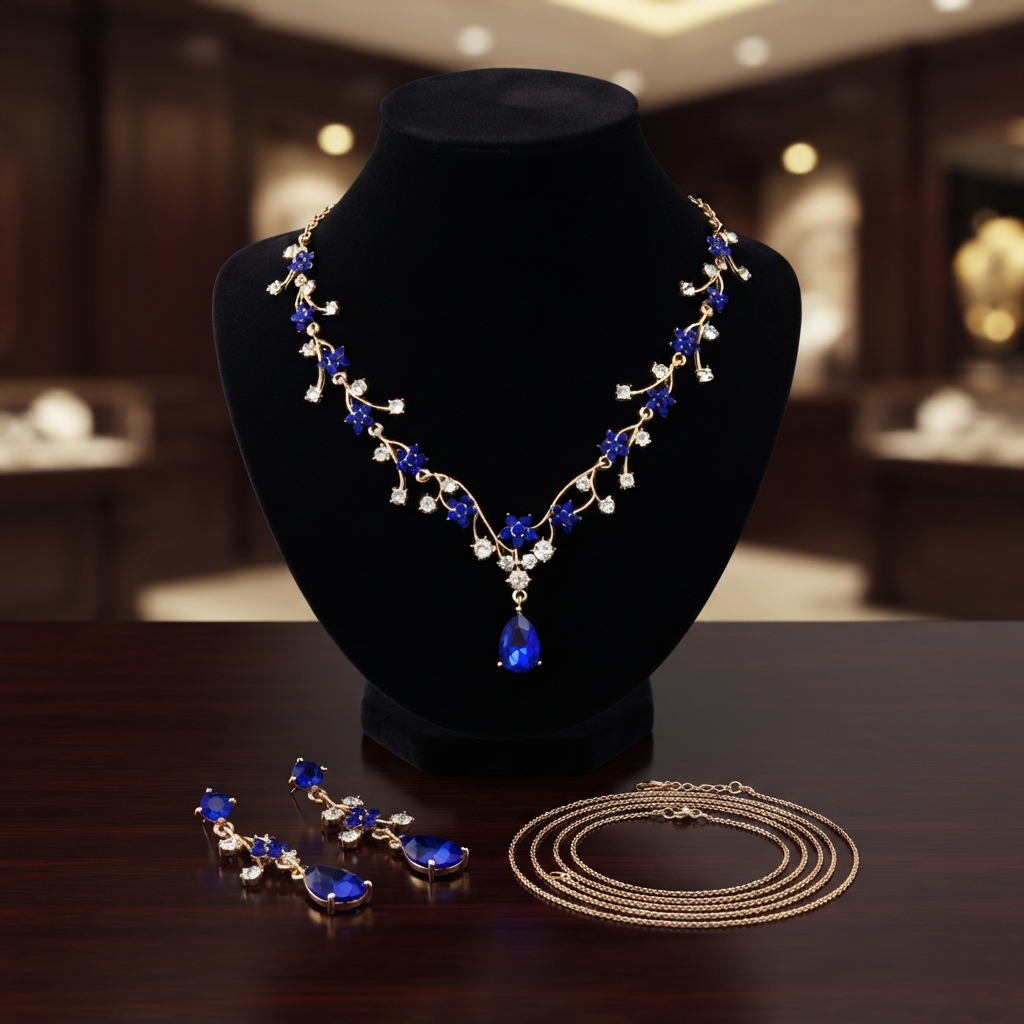 Luxury Fashion Floral Synthetic Crystal Drop Necklace & Earrings Set - Multi-Color Options