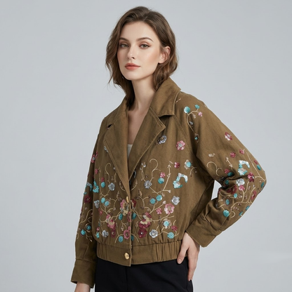 Retro Floral Sequin Denim Jacket