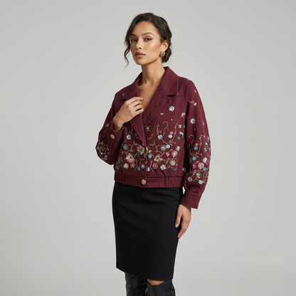 Retro Floral Sequin Denim Jacket