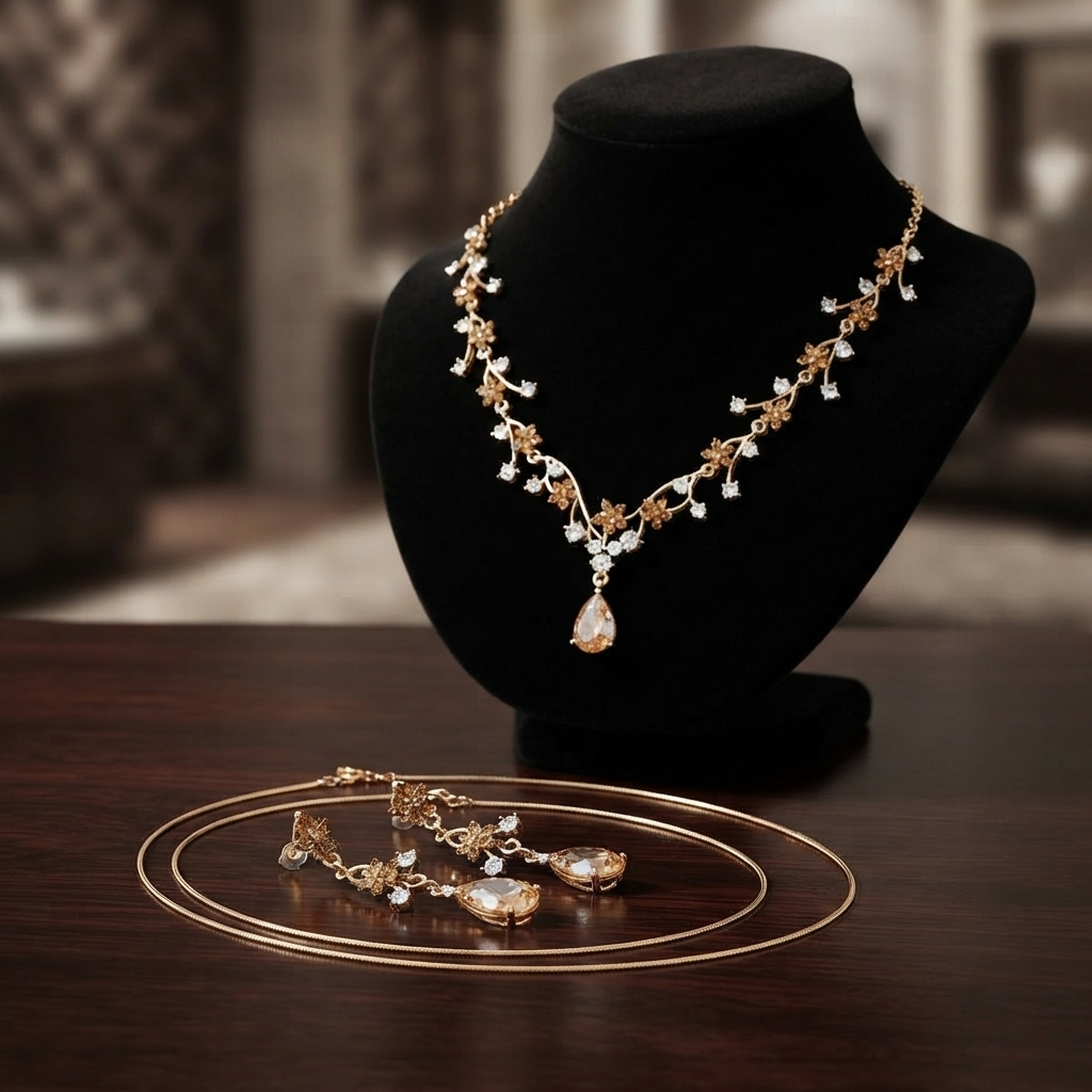 Luxury Fashion Floral Synthetic Crystal Drop Necklace & Earrings Set - Multi-Color Options