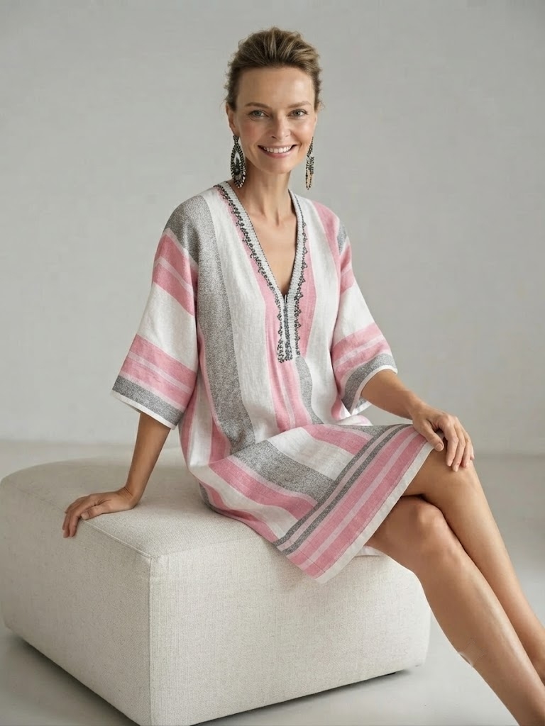 Floral Print V-Neck Boho Umbrella Dress Loose Fit Nine-Quarter Sleeve Casual Wear