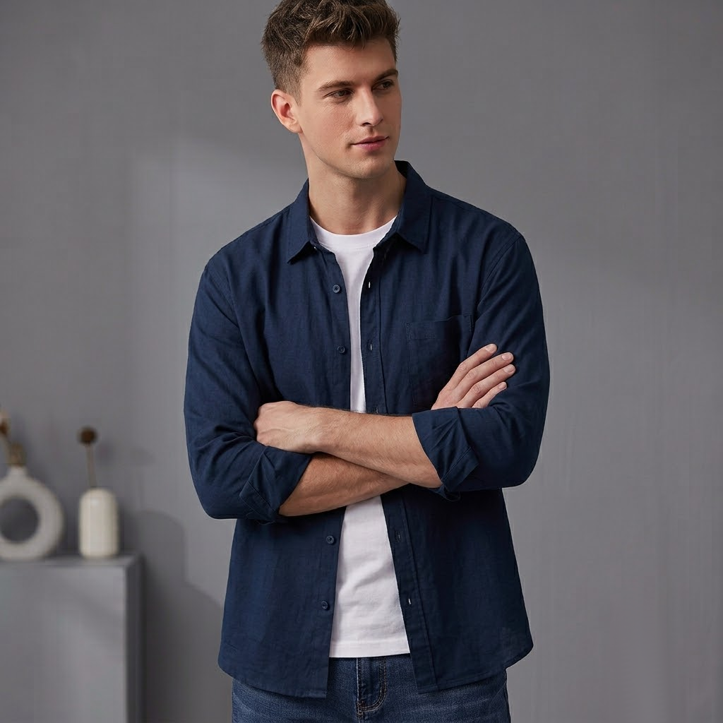Men's Business Casual Cotton Linen Long Sleeve Spring Summer Shirt