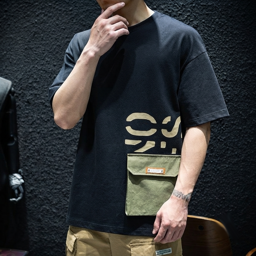 Oversized Heavyweight Cotton Men's Utility Pocket T-Shirt