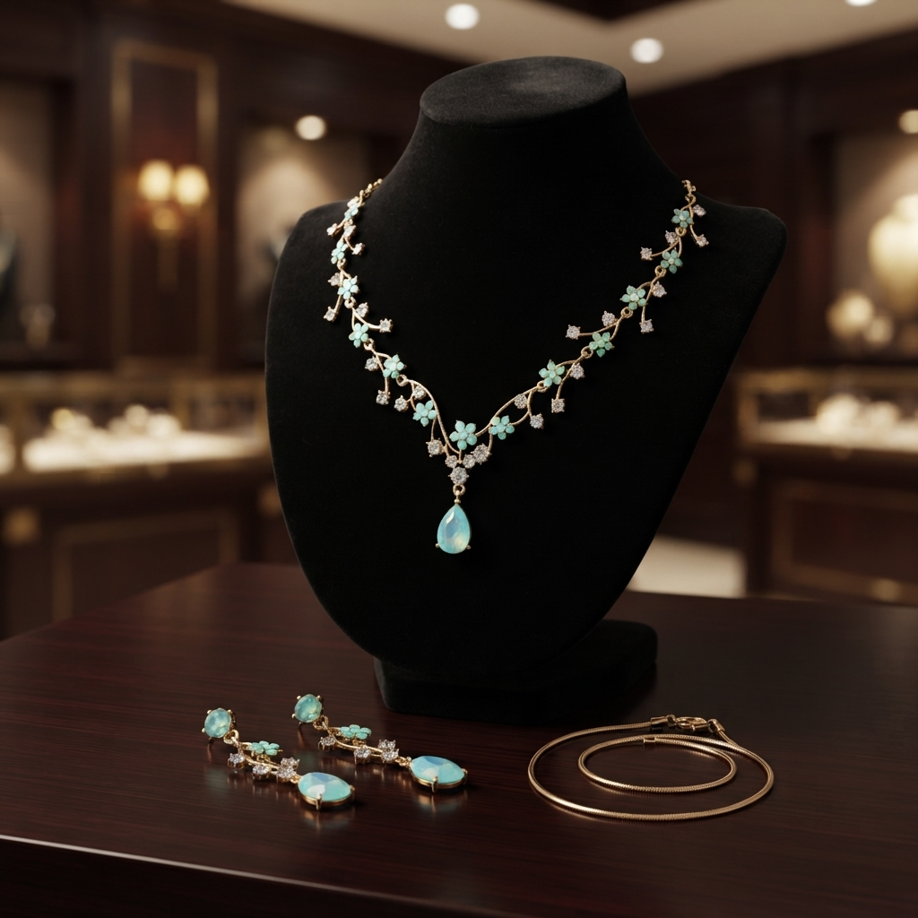 Luxury Fashion Floral Synthetic Crystal Drop Necklace & Earrings Set - Multi-Color Options