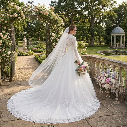 Elegance Illusion Mesh High-Waist Wedding Gown