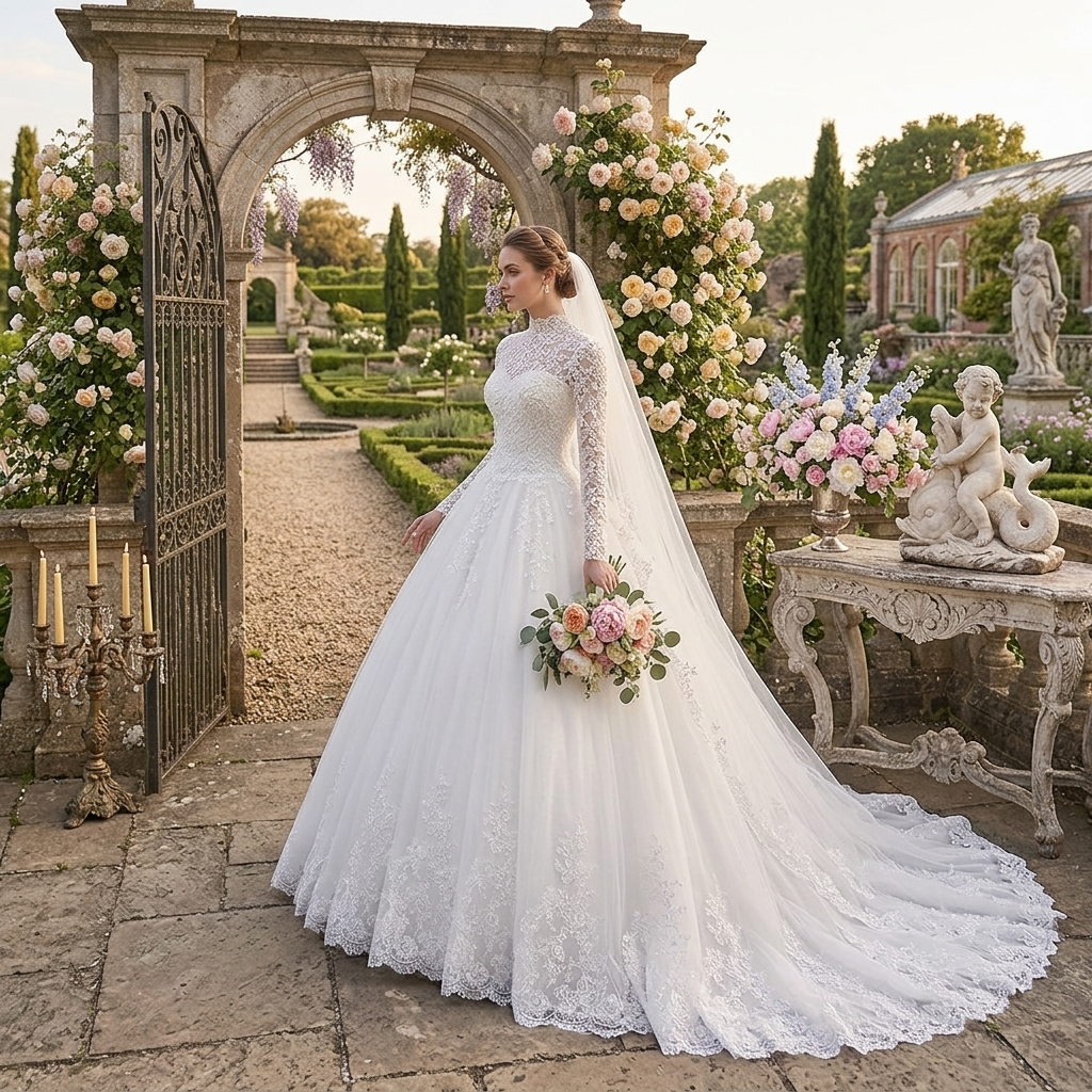 Elegance Illusion Mesh High-Waist Wedding Gown