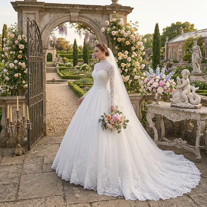 Elegance Illusion Mesh High-Waist Wedding Gown