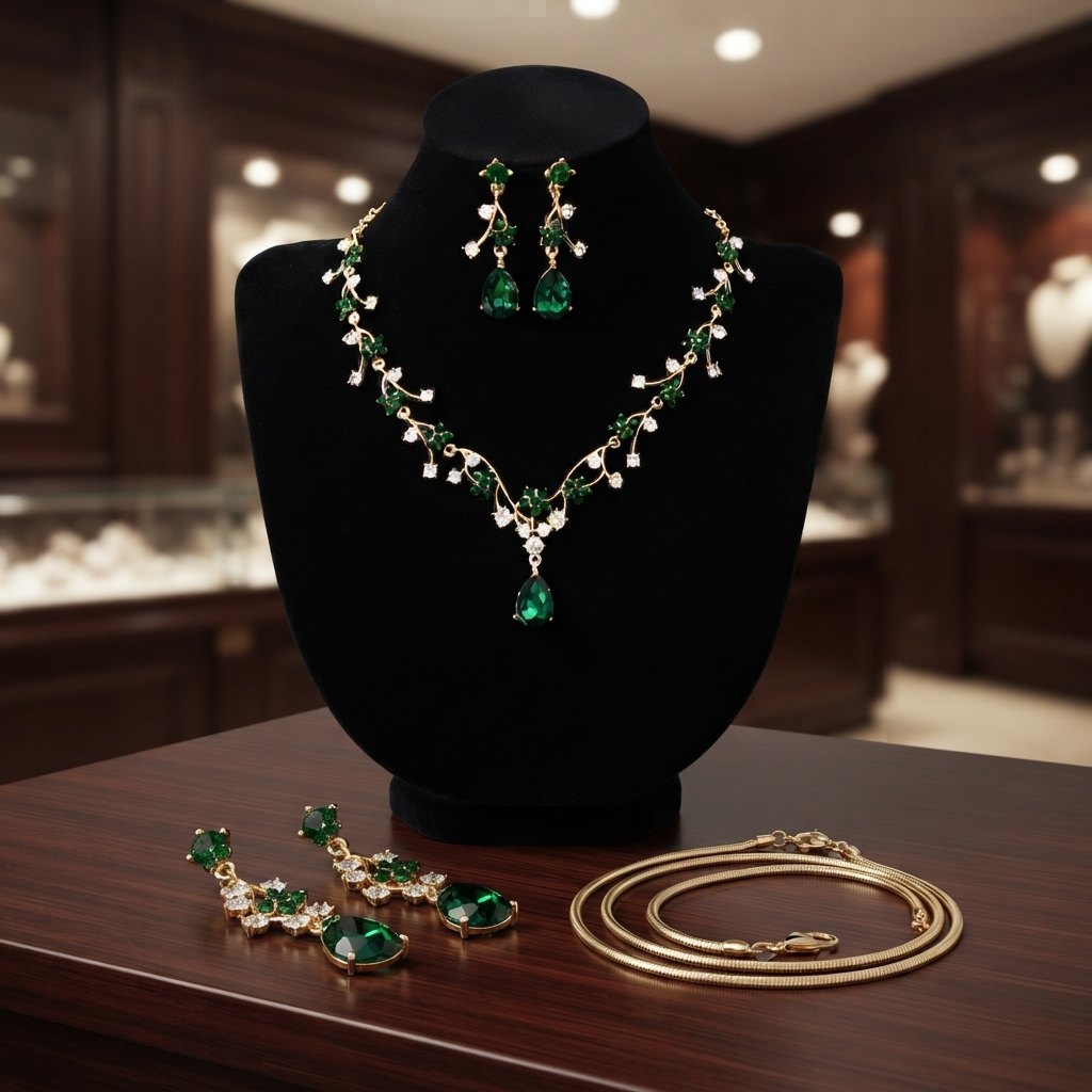 Luxury Fashion Floral Synthetic Crystal Drop Necklace & Earrings Set - Multi-Color Options