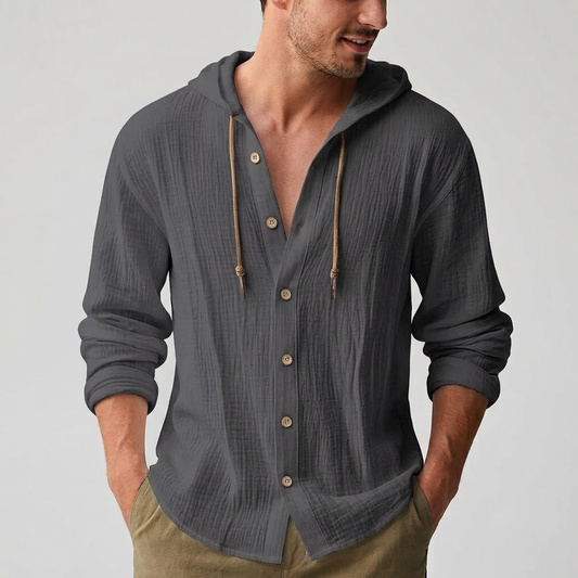 The Coastal Linen Hoodie - Lightweight Summer Button-Up