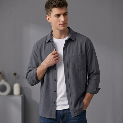 Men's Business Casual Cotton Linen Long Sleeve Spring Summer Shirt