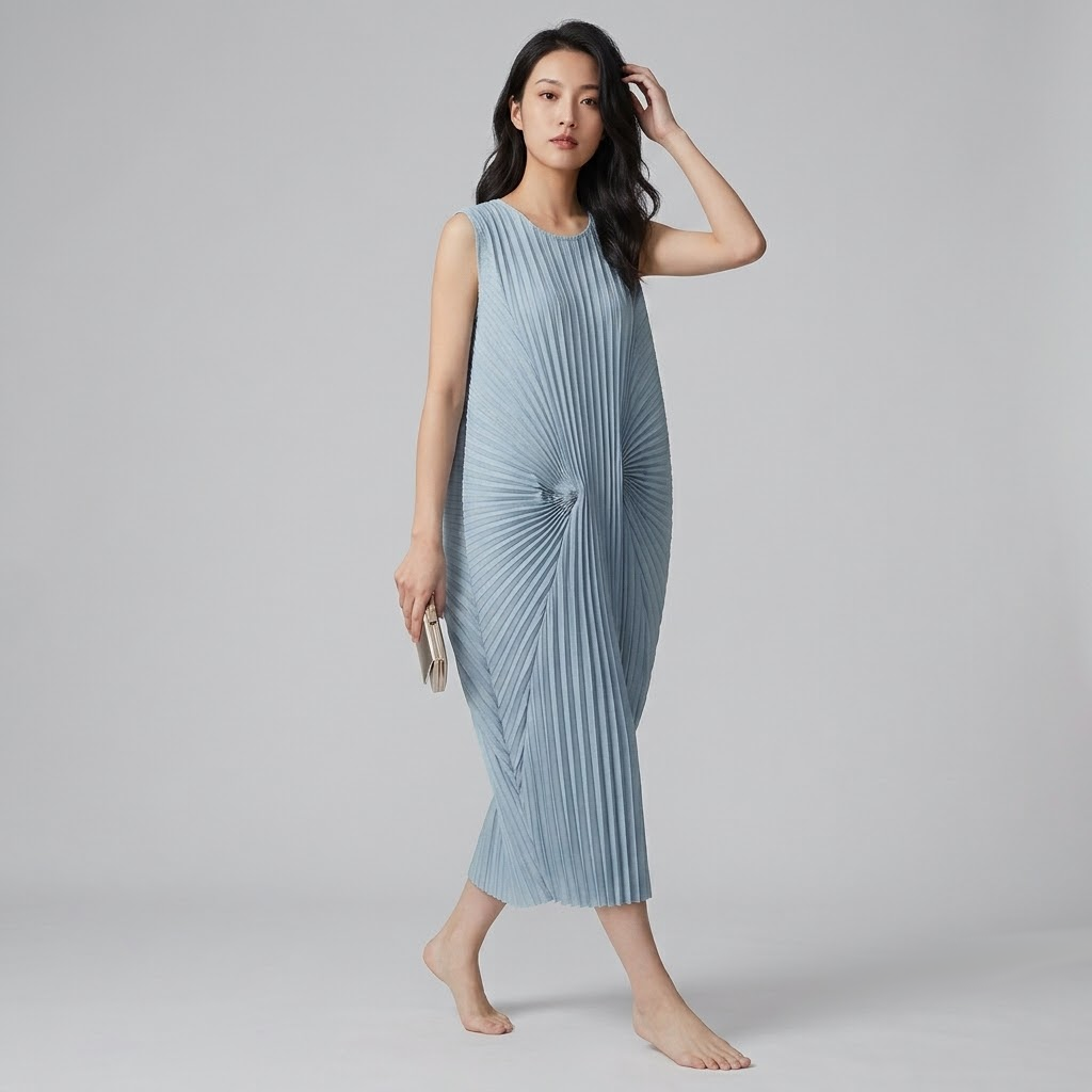 Elegant Pleated Sleeveless Midi Dress