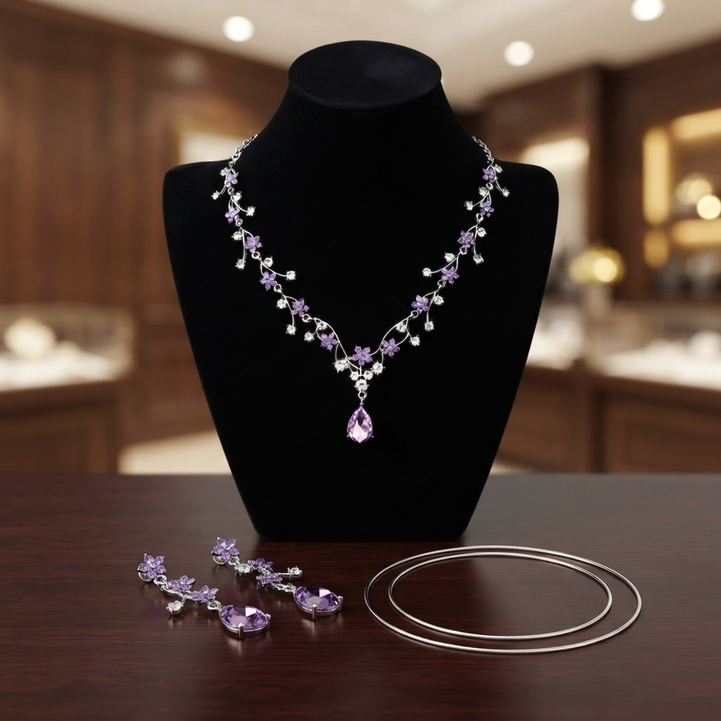 Luxury Fashion Floral Synthetic Crystal Drop Necklace & Earrings Set - Multi-Color Options