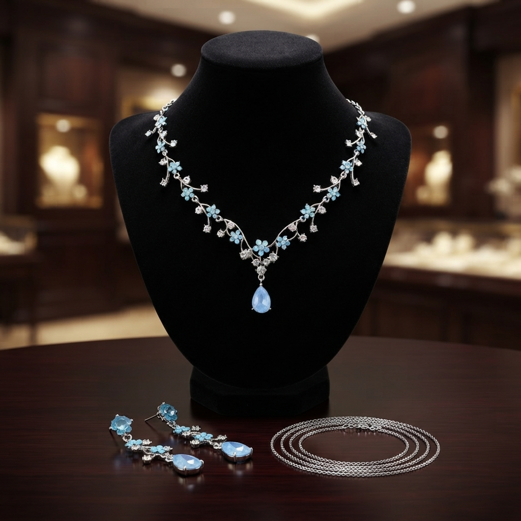 Luxury Fashion Floral Synthetic Crystal Drop Necklace & Earrings Set - Multi-Color Options