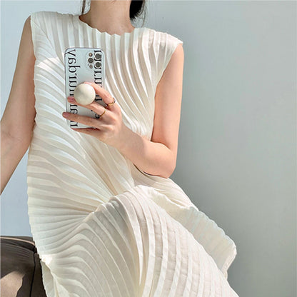 Miyake Pleated Women's High Quality Water Annual Ring Pleated Curvature Dress Daily Versatile Commuter Fashion Sleeveless Long Skirt