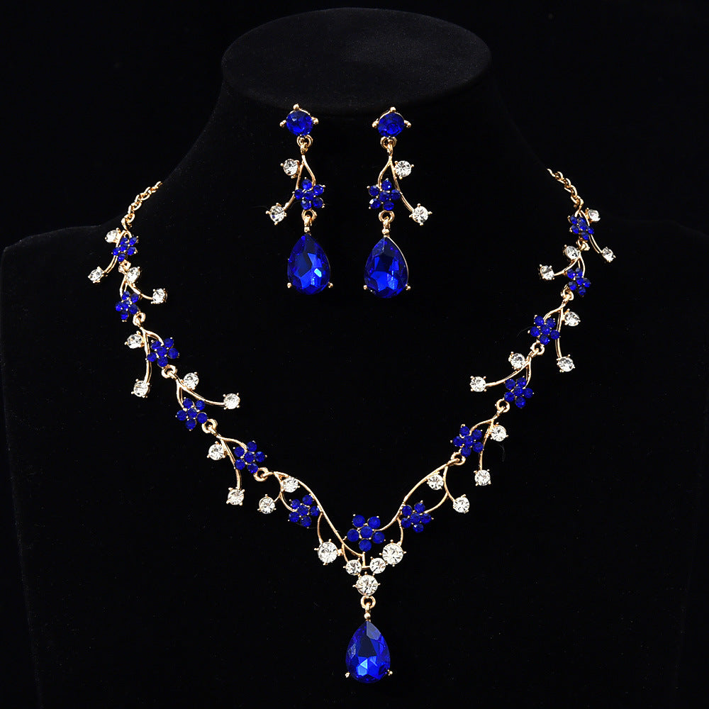 New fashion temperament flower zircon super flash necklace earring set bridal dress necklace jewelry in stock wholesale
