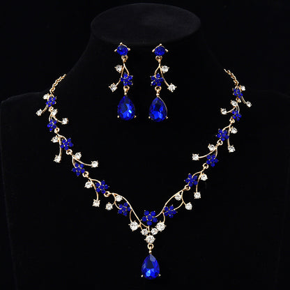 New fashion temperament flower zircon super flash necklace earring set bridal dress necklace jewelry in stock wholesale