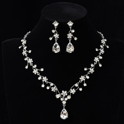 New fashion temperament flower zircon super flash necklace earring set bridal dress necklace jewelry in stock wholesale