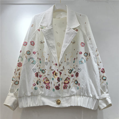 Retro Floral Sequin Denim Jacket