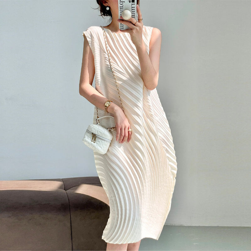 Miyake Pleated Women's High Quality Water Annual Ring Pleated Curvature Dress Daily Versatile Commuter Fashion Sleeveless Long Skirt