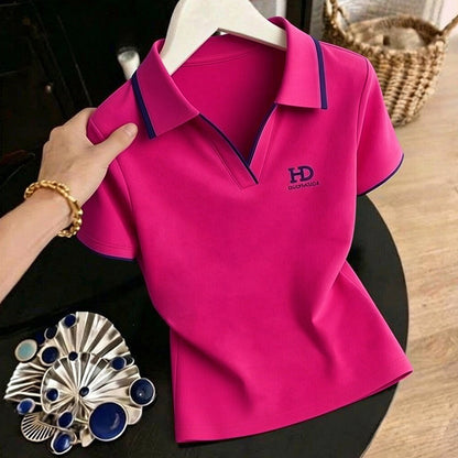 High-quality summer trendy turn-down collar short-sleeve T-shirt women's 2026 new minimalist, chic, youthful top T-shirt