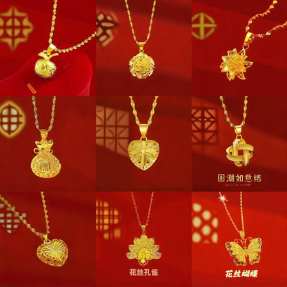 Best-selling Vietnamese sand gold lucky bag, wealth flower pendant, collarbone chain, heart rose necklace, copper gold-plated clover necklace