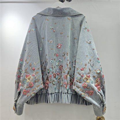 Retro Floral Sequin Denim Jacket