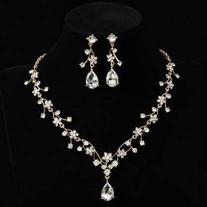 New fashion temperament flower zircon super flash necklace earring set bridal dress necklace jewelry in stock wholesale