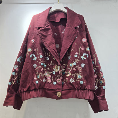 Retro Floral Sequin Denim Jacket