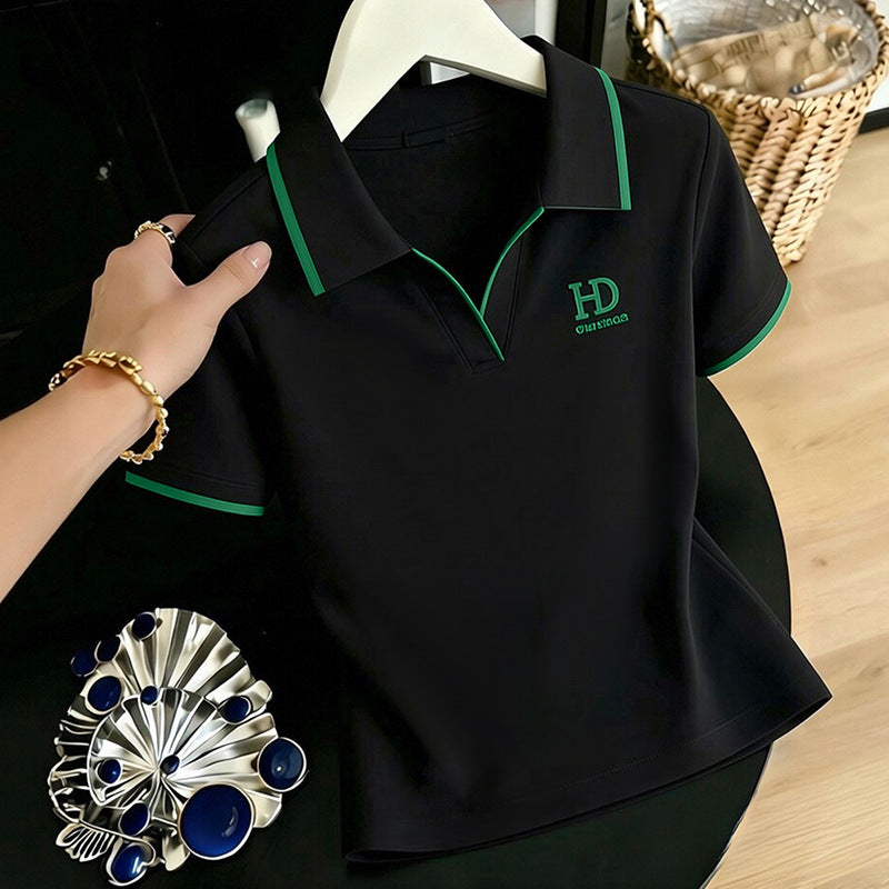 High-quality summer trendy turn-down collar short-sleeve T-shirt women's 2026 new minimalist, chic, youthful top T-shirt