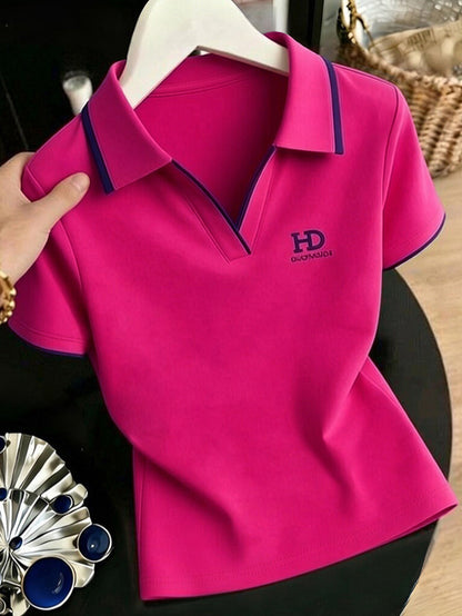 High-quality summer trendy turn-down collar short-sleeve T-shirt women's 2026 new minimalist, chic, youthful top T-shirt