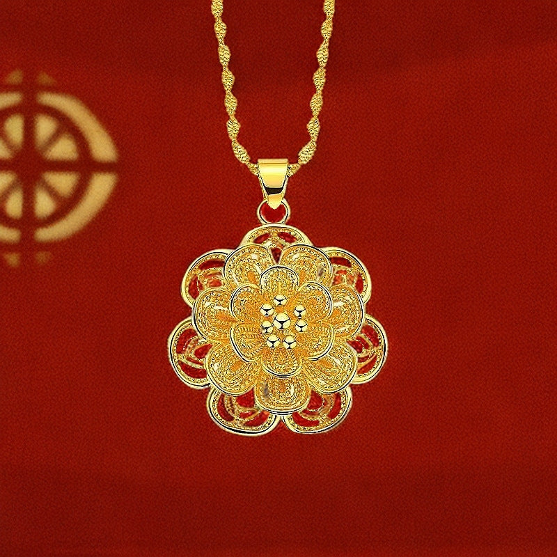 Best-selling Vietnamese sand gold lucky bag, wealth flower pendant, collarbone chain, heart rose necklace, copper gold-plated clover necklace